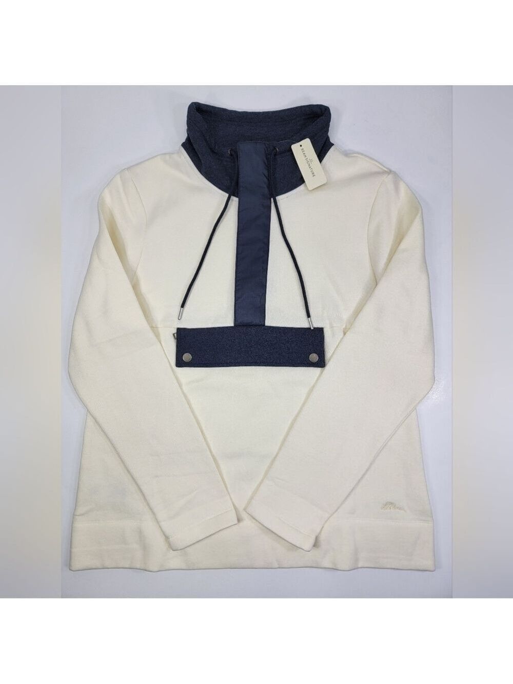 LL Bean Signature Sailcloth Blue Colorblock Anorak Pullover Sweatshirt Medium
